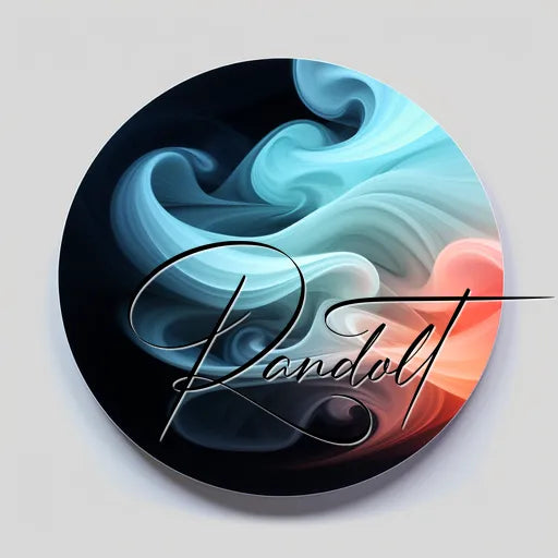 Abstract swirled colors in circle with elegant script text overlay.