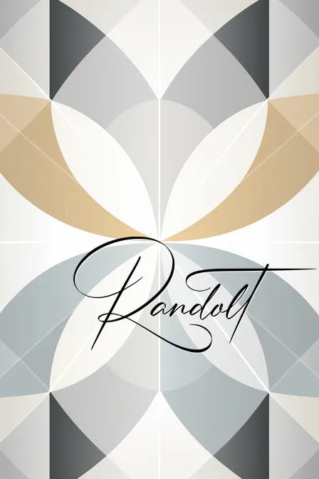 Geometric pattern in neutral tones with "Randolt" scripted across the design.