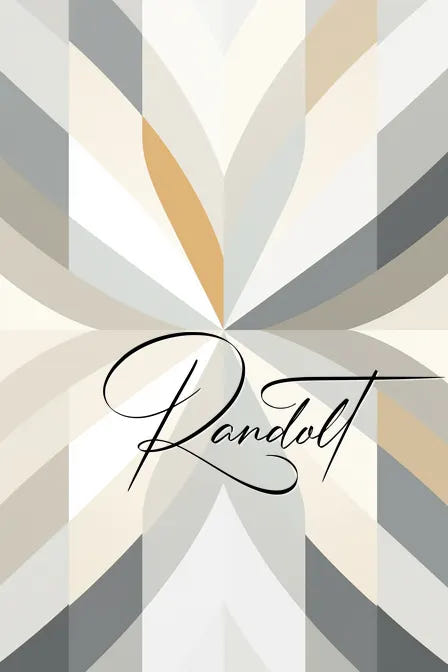 Geometric abstract design with neutral tones and elegant cursive text "Randolt" in the center.