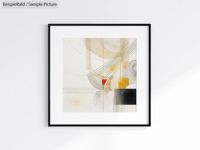 Framed abstract art with geometric shapes and soft colors in modern minimalist style.