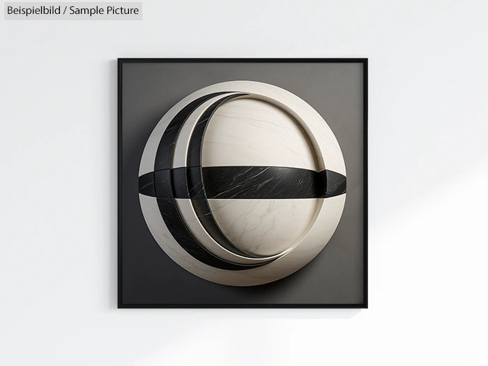 Modern abstract wall sculpture with overlapping circular rings in black and white tones.