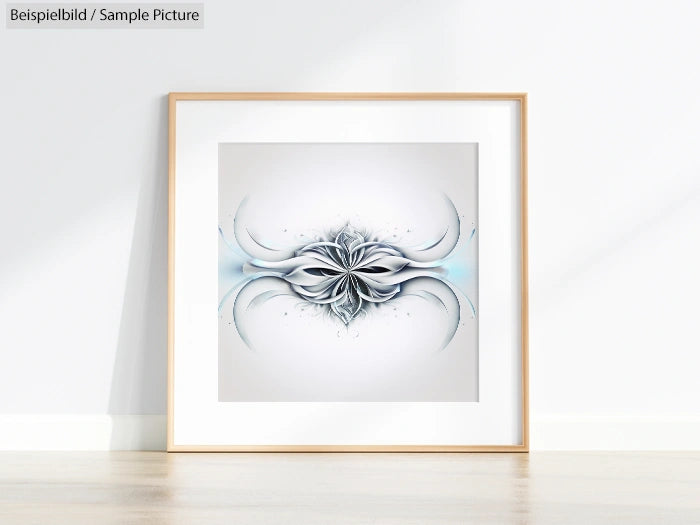 Framed abstract art with intricate gray swirls and curves on a white background.