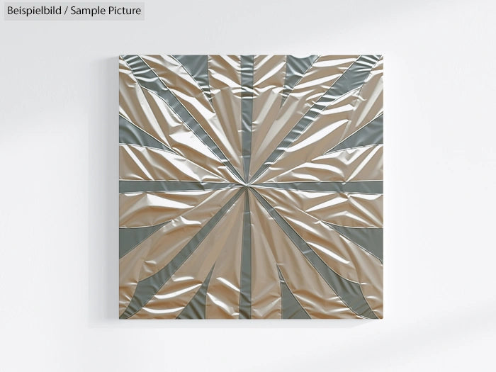 Contemporary artwork with metallic geometric folds forming a star pattern on a square canvas.